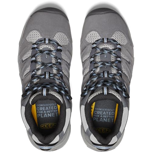 KEEN Women's Headout Mid Height Waterproof All Terrain Hiking Boots, Steel Grey/Blue Heaven, 7 US