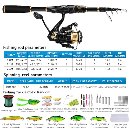 Fishing Rod and Reel Combo - Carbon Fiber Telescopic Fishing Pole with 2000 Spinning Reel Combos - Sea Saltwater Freshwate...