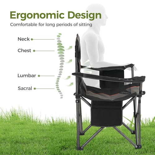 ALPHA CAMP Oversized Camping Folding Chair, Heavy Duty Support 450 LBS Steel Frame Collapsible Padded Arm Chair with Cup H...