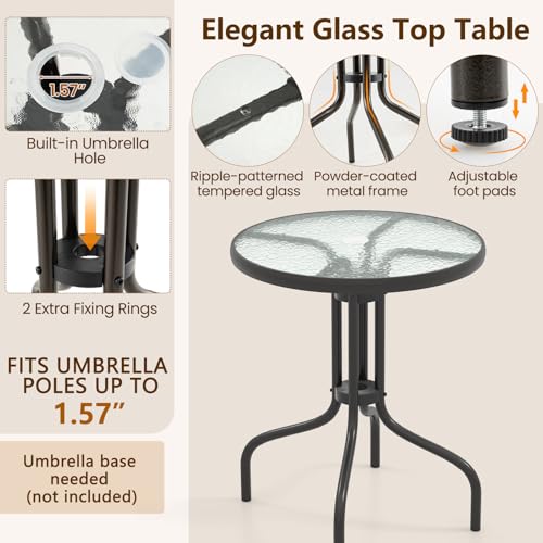 Goplus Patio Bistro Set, 3-Piece Patio Dining Furniture Set with Round Tempered Glass Table, 2 Foldable Chairs, Small Outd...