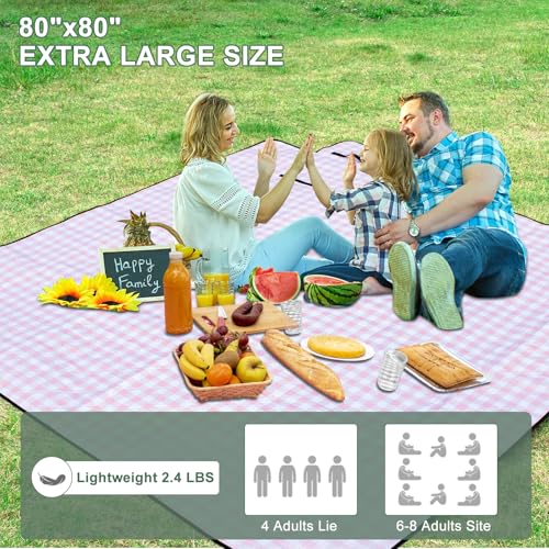 Picnic Blankets Outdoor Blanket Waterproof, 80''x80'' Extra Large Beach Blanket Sandproof Foldable Machine Washable, Vinta...