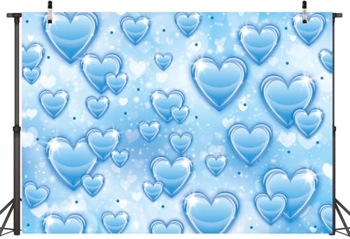 Blue Heart Photo Backdrop 7x5FT 2000s Romantic Valentine's Day Photography Background Sweet Birthday Party Wedding Decorat...