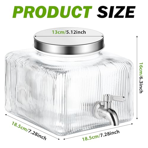 Drink Dispenser for Fridge, Drink Dispensers for Parties,1 Gallon Glass Beverage Dispenser with 100% Leakproof Stainless S...