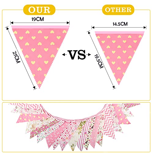 jijAcraft 39Ft Triangle Bunting Banner, 42Pcs Tea Floral Party Bunting Cotton Fabric Flags Pennant Garlands for Birthday P...