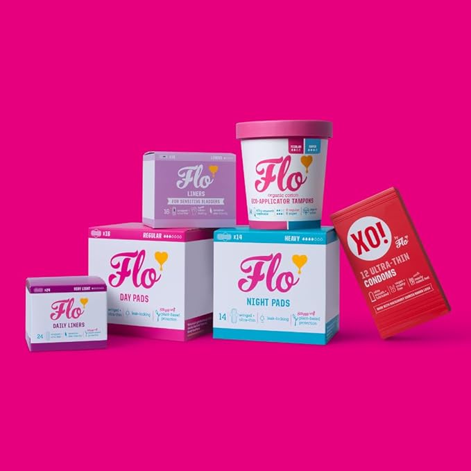 Flo - Day Menstrual Pads (44 Pack) - Regular Flow - Leak Locking - Winged + Ultra-Thin - Natural, Absorbent, Soft, & Breathable - Bamboo Period Pads for Women - Plant Based - Vegan & Cruelty Free