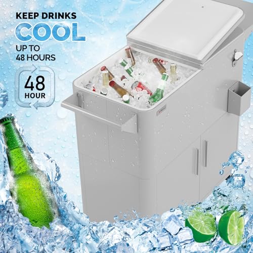 VINGLI Patio Cooler, Ice Chest with Storage Cabinet, Bottle Opener Drainage, Outdoor Cooler for Party, Deck, Pool