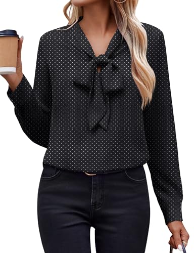 Zeagoo Womens Blouses Chiffon Long Sleeve Shirts Bow Tie Neck Work Tops Business Casual Outfits