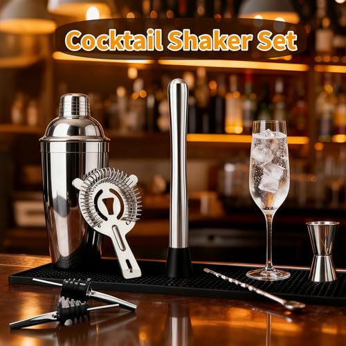 Cocktail Shaker Set Bartender Kit,Professional Bar Set, Martini Shaker, Jigger, Strainer, Mixer Spoon, Muddler, Liquor Pou...