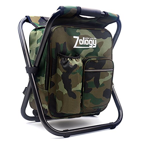 Zology Folding Camping Chair Stool Backpack with Cooler Insulated Picnic Bag, Hiking Camouflage Seat Table Bag Camping Gea...
