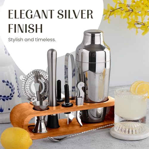 Mixology & Craft Cocktail Shaker Set with Bamboo Stand - Professional 10-Piece Bartender Kit - Complete Bar Set & Cocktail...
