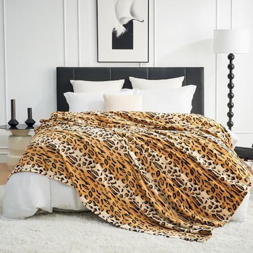 Cozy Bliss Leopard Print Fuzzy Throw Blanket for Couch - Thick Soft Warm Fleece Blankets for Room Decor, for Kids, Women M...