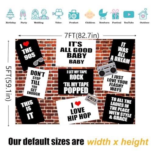 Sensfun Hip Hop 90s Theme Backdrop Retro Red Brick Wall Photography Background Back To The 90s Birthday Decorations Rap Mu...