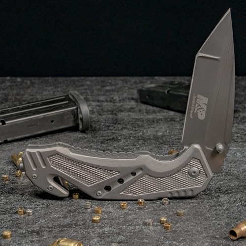 Smith & Wesson M&P SWMP11G 8.9in High Carbon S.S. Folding Knife with 3.8in Tanto Point Blade and Aluminum Handle for Outdo...