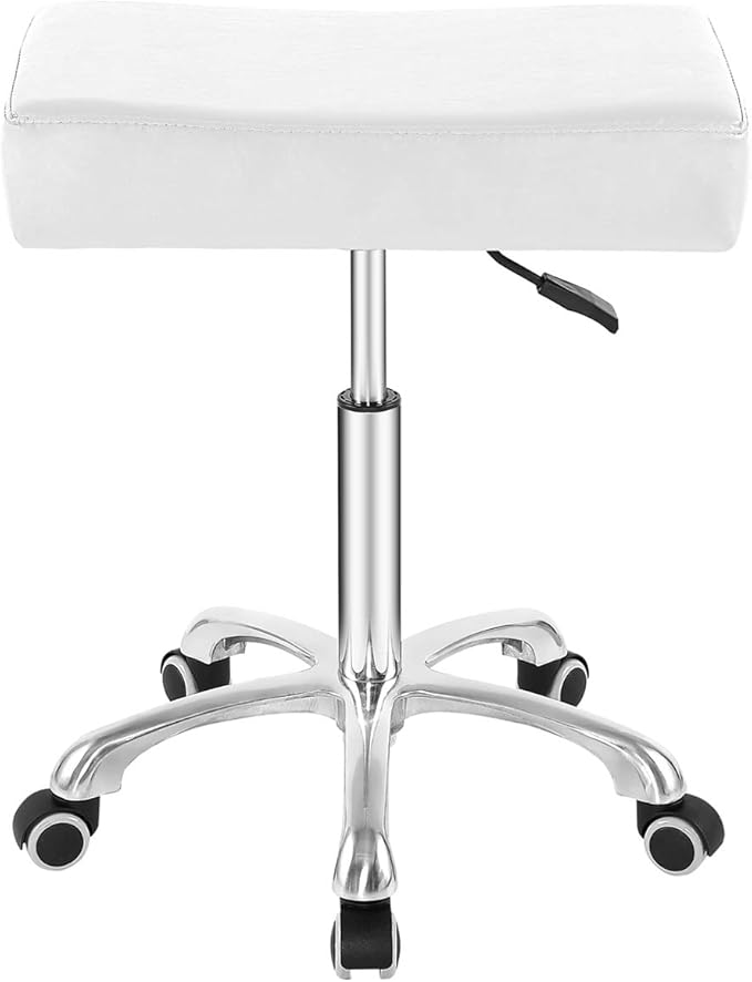 Nazalus Rolling Swivel Stool Height Adjustable with Wheels Heavy Duty for Office Home Desk Counter Salon (Black) (White, Without Footrest)