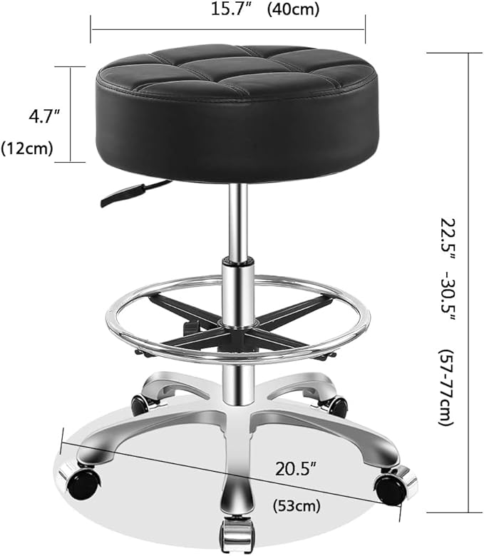Ainilaily Rolling Stool for Shop Work Medical Tattoo Salon Lash,Heavy Duty Esthetician Hydraulic Chair Stool with Wheels (Black,with Foot Rest)
