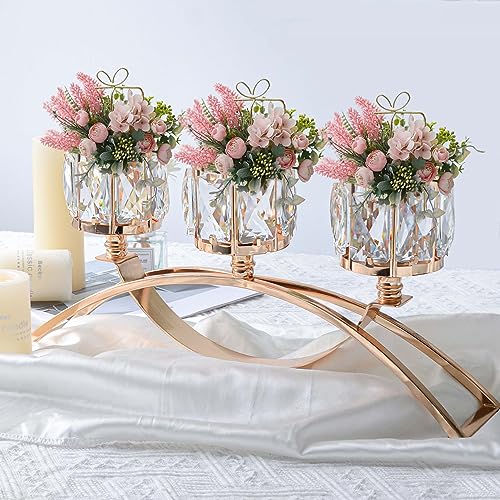 3 Arms Crystal Bowl Tealight Candelabra Votive Candle Stand, Candlestick Holders Wedding centerpieces for Tables Crystal C...