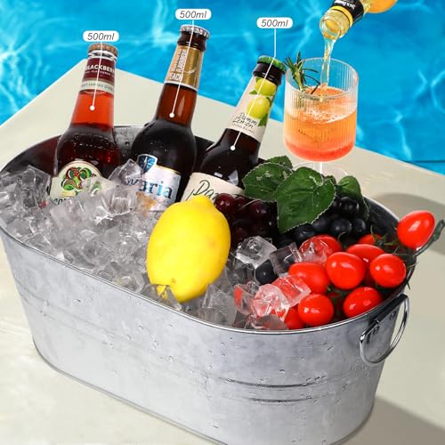 Galvanized Tub Beverage Tubs, 2pcs Metal Ice Buckets for Cocktail Bar 3 Gallon Wine Beer Drink Buckets with Handles Large ...