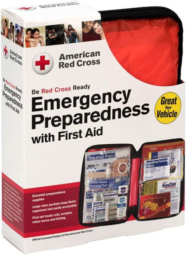 American Red Cross Officially Licensed Product, Large Deluxe Auto First Aid Kit with Soft Case, Emergency Supplies to Clea...