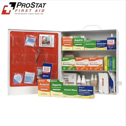 ProStat First Aid 3-Shelf ANSI/OSHA Class A Industrial First Aid Cabinet (Model 8213SP) – Fully Stocked Steel Kit for 100–...