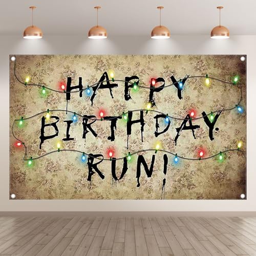 Monalivest 72x43inch Spooky Rustic Alphabet Backdrop Retro Colorful Light Bulbs Background Aldults Kids Birthday Party Bab...