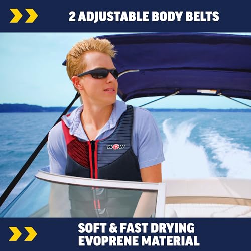 WOW Sports Life Jacket, US Coast Guard Approved Life Vest For Fishing, Kyaking, & Boating PFD, Red - Small/Medium