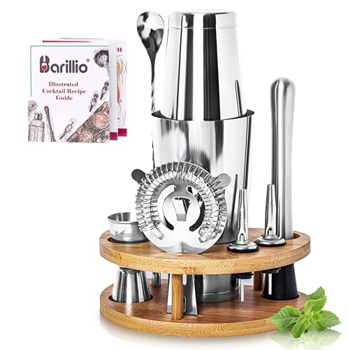 Barillio Elite Mixology Bartender Kit with Stand - Cocktail Shaker Set with Bamboo Stand, Boston Drink Shaker, Mojito Mudd...