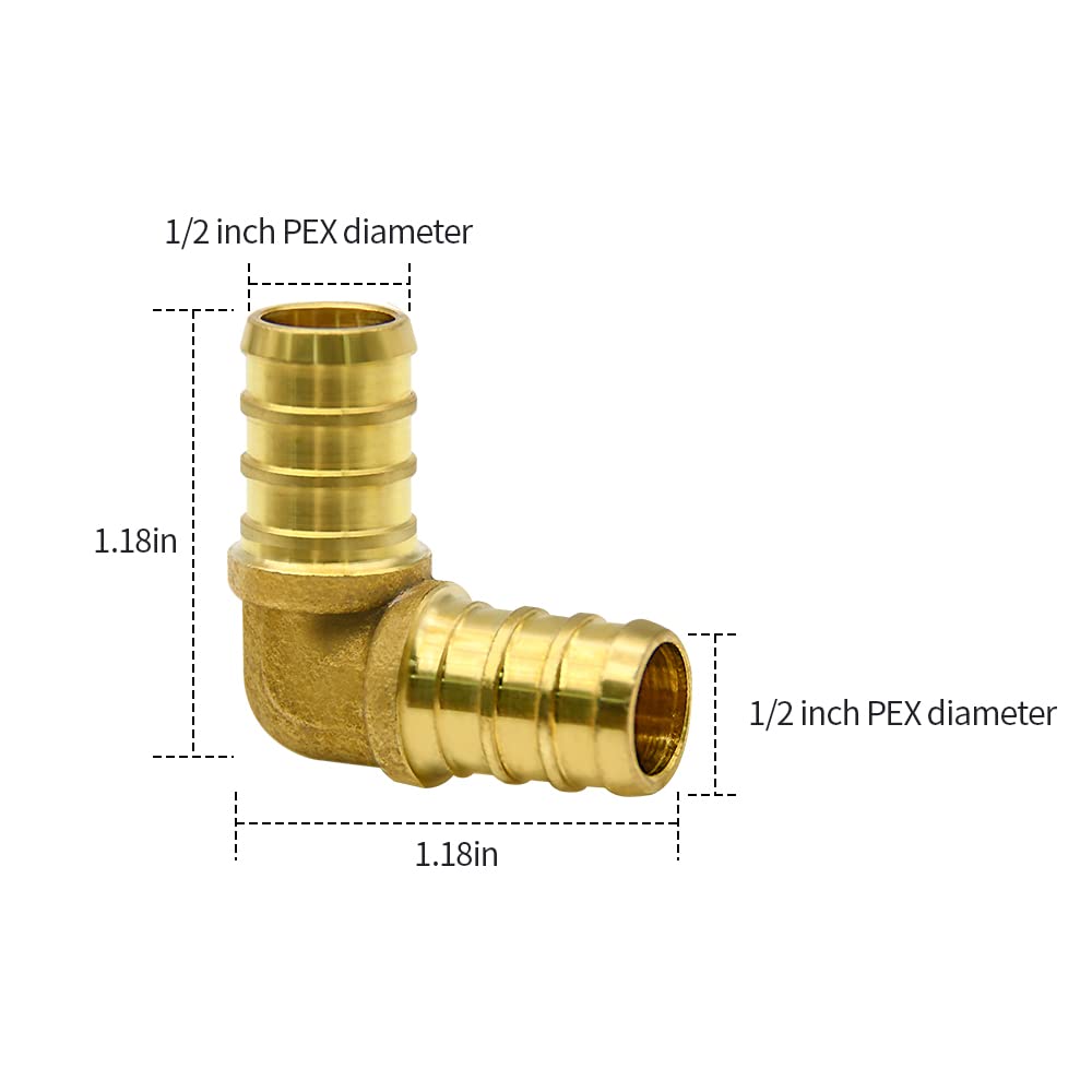 10 Pack 1/2" PEX Elbow Fittings, Brass Fittings for PEX Tubing Pipe