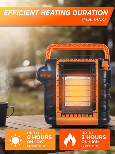 Commercial Heat 9000 BTU Portable Propane Heater for Outdoor or Indoor Use, Patio Heater for Up To 300 Sq. Ft., 2 Heat Set...