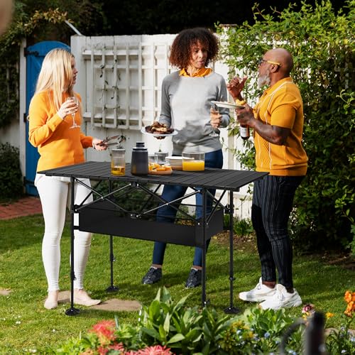 ALPHA CAMP Portable Camping Table, Adjustable Aluminum Folding Table for Picnic, BBQ, Outdoor, Black, 21.65D x 33.07W x 2...