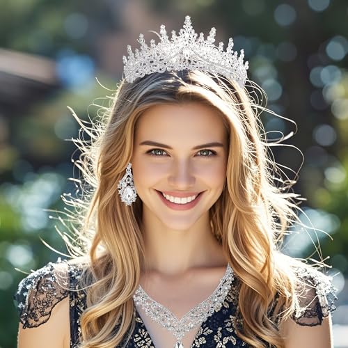 Kamirola Tiaras and Crowns for Women,Tiaras Earrings Necklace, Crystal Bridal Jewelry Set, Costume Party Halloween Prom Pa...