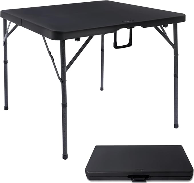 Byliable 34" Square Folding Card Table, Fold-in-Half Utility Dining Portable Table Heavy Duty HDPE Plastic Foldable with C...