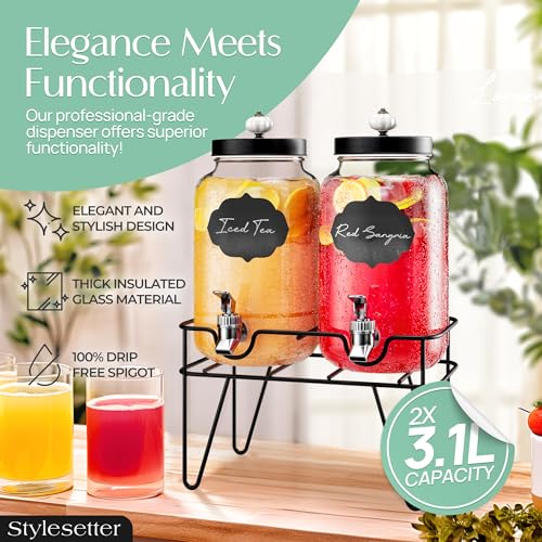 Style Setter Manchester Beverage Dispenser Set of 2 Cold Drink Dispenser w/ 3.1 Liter each