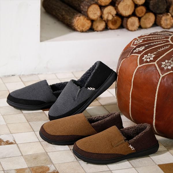 Zigzagger Men's Comfy Wool Slippers Indoor Outdoor House Shoes, Warm Soft Fur Fuzzy Fleece Lined Memory Foam Sole with Sue...