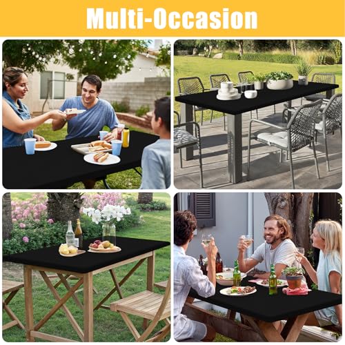 Spotjoy Rectangle Table Cloth, Waterproof Elastic Fitted Tablecloth for 6 Foot Folding Tables, Washable Polyester Tableclo...