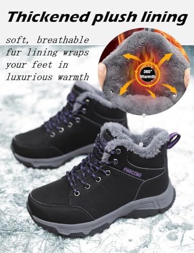 HANABIRA Women Waterproof Winter Ankle Snow Boots Non-Slip Hiking Boots with Warm Fur Lined Winter Walking Boots Sneakers ...