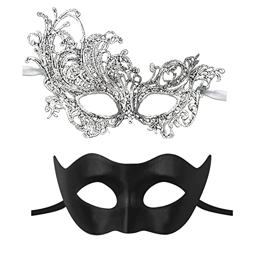 IncreDecor Couple Masquerade Lace Mask Set, Fit for Women and Men Venetian Halloween Masks, Specially for Costume, Mardi Gras