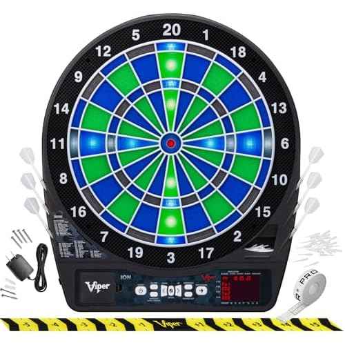 Viper Ion Electronic Dartboard, Illuminated Segments, Light Based Games, Green and Blue Segment Colors, Ultra Thin Spider to Increased Scoring Area