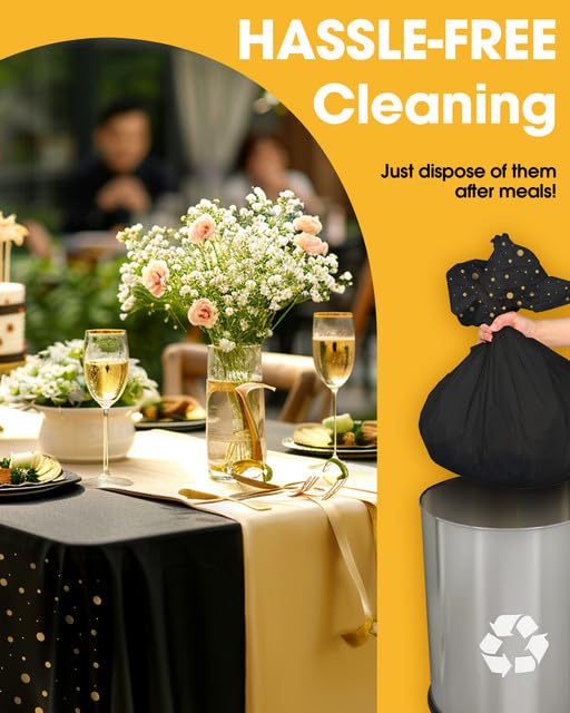 Niuara New Year Table Cloth for Rectangle Table and Table Runner Set - 3+3 Pack, Plastic Table Cloth Disposable, Black and...