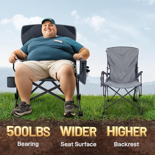 EVER ADVANCED Oversized Folding Camping Chair, for Adults Heavy Duty Lawn Chair with Side Pockets, Portable Collapsible Qu...