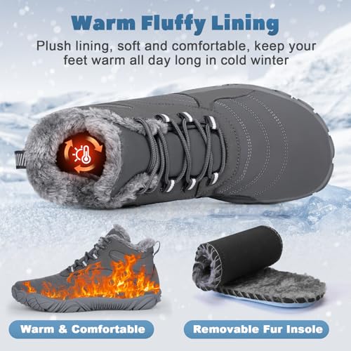 Hike Winter Footwear Barefoot Boots Mens Womens, Waterproof Winter Snow Boots, Warm Ankle Booties, Wide Toe Barefoot Hikin...