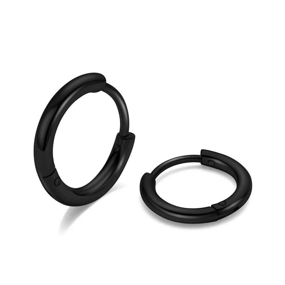 10MM Surgical Steel Hoop Earrings, Black Huggie Earring Sleeper Cartilage Earring for Women, Dainty 316L Surgical Steel Hoop Ear