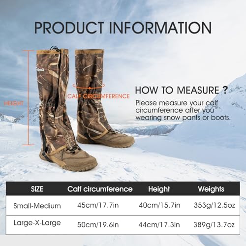 Waterproof Adjustable Leg Gaiters for Men and Women Snow Boot Gaiters for Hiking in Hunting Sand and Mud Mountain Climbing...