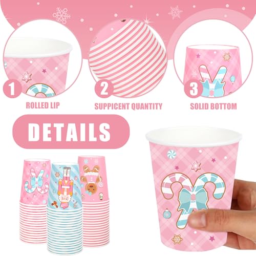 JarThenaAMCS 120Pcs Christmas Gingerbread Paper Cups 9oz Disposable Drinking Cups Pink Blue Nutcracker Candy Cane Holiday ...