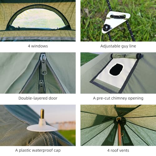WaldZimmer Cotton Canvas Bell Tent with Stove Jack, Roomy Yurt for Family Glamping Camping, 4 Season Tent with Zipped Remo...