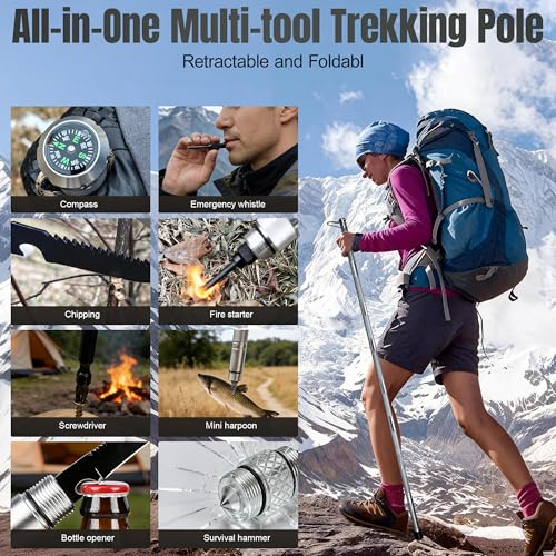 Hiking Tactical Stick, Walking Staff with 16 in 1 Outdoor Multitool Gear, All-Terrain Camping Gear for Hiking & Trekking, ...