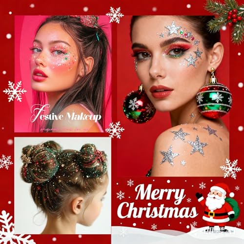 Christmas Body Glitter Stick,Face Hair Glitter Makeup for Women,Waterproof Christmas Hair Glitter,Singer Concert Festival ...