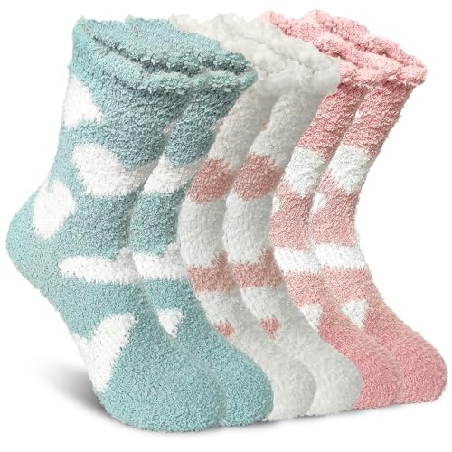 3 Pairs Winter Thick Socks for Women, Heart-shaped Pattern Winter Breathable Warm Socks Cozy Hiking Boot Sock for Cold Wea...