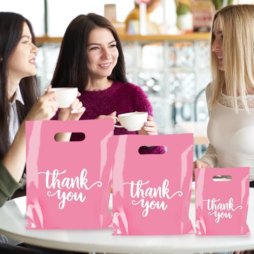 Odseciran 200PCS Reusable Thank You Bags for Business Small, Durable Plastic Bag with Handle for Store, 3 Sizes Shopping G...