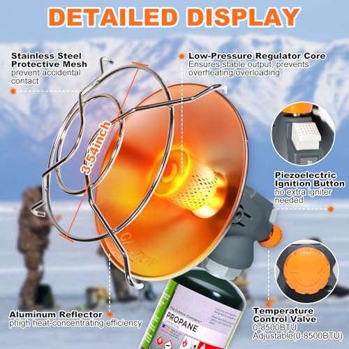 Portable Propane Heater Outdoor Camping Heater, 8500 BTU, Piezo Ignition, for Patio Tent Picnic Ice Fishing, With Cylinder...