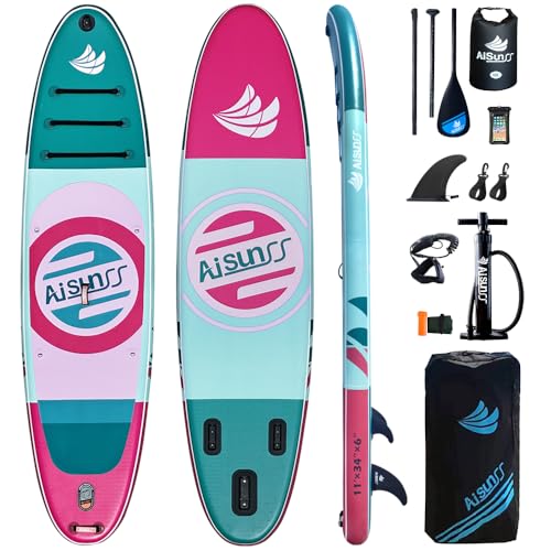 AISUNSS 11' x 34'' SUP Board All Around Board Premium SUP, Yoga Board with SUP Accessories Include Non-Slip mat, Waterproo...